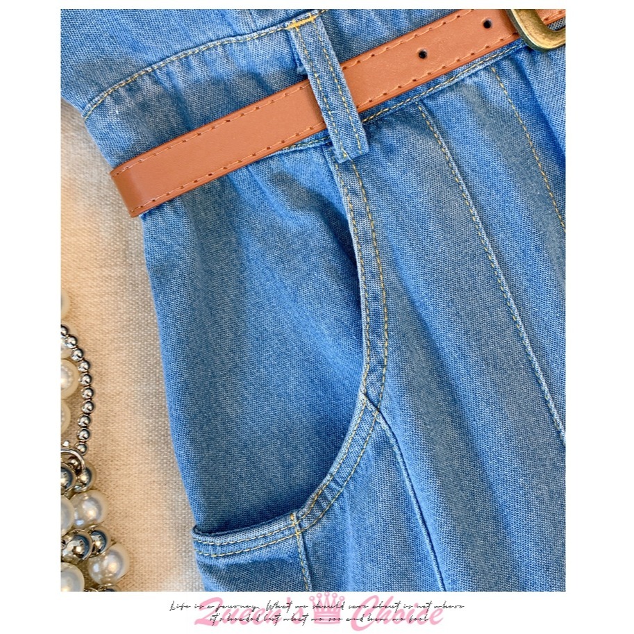 氣質款修身高腰POLO領百褶牛仔連身裙-細節圖6