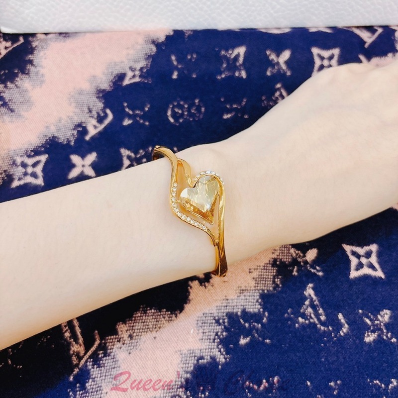 金色愛心大水鑽卡扣L316手環-細節圖3