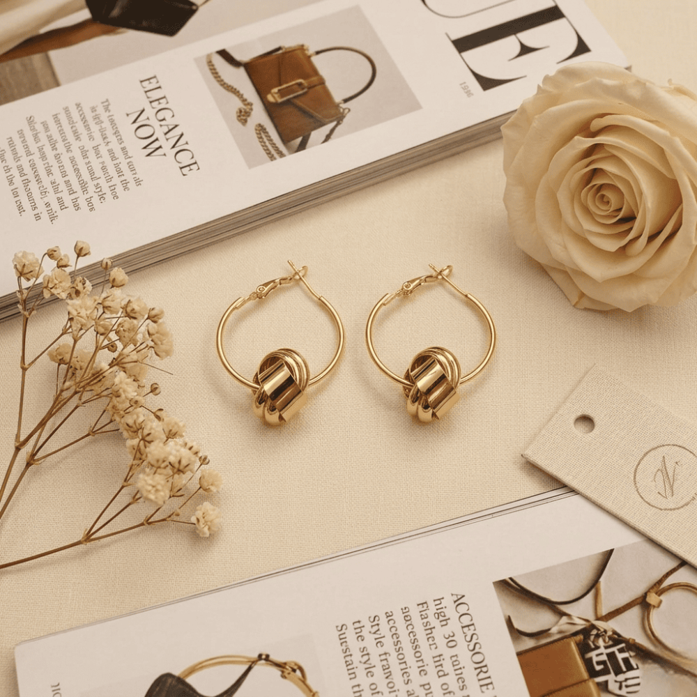 法式復古「金絲織結」極簡幾何耳環 ｜ 輕奢感金屬線圈易扣式耳環 E039-細節圖3