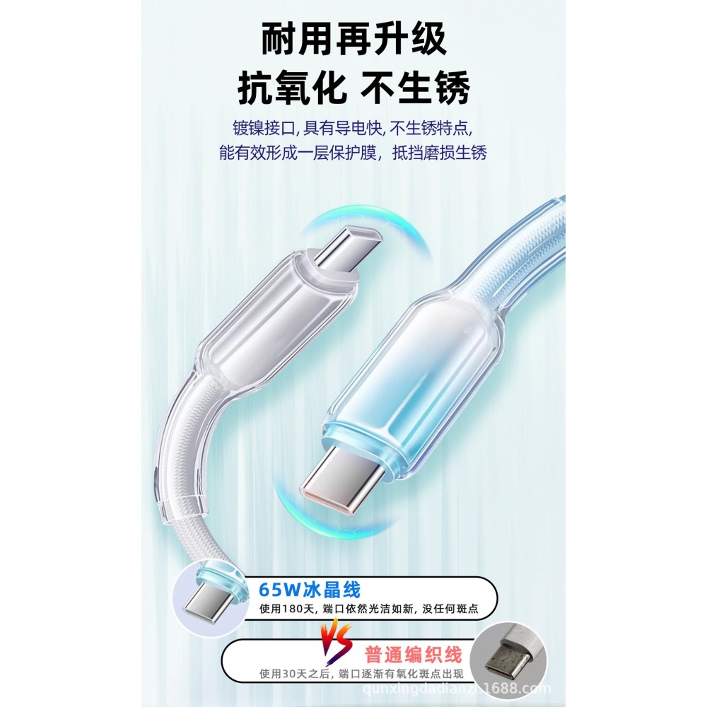 2m冰晶漸層65w超級快充數據線pd27w適用安卓typec蘋果充電線2公尺-細節圖3