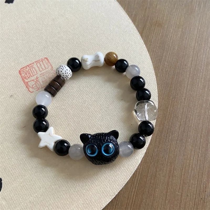 畢業季禮物起司黑白芝麻呆萌小貓手串高顏值禮品小眾情侶手鍊結緣品送閨蜜小-細節圖4