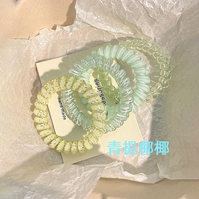 透明袋-簡裝-4條裝-果凍色電話線髮圈高彈性耐用簡約扎頭繩女時尚高馬尾發繩皮筋頭飾-規格圖5