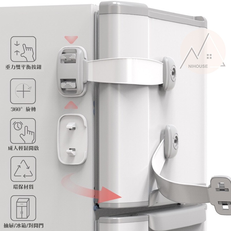 【台灣現貨】綁帶式兒童安全鎖 冰箱鎖 對開門鎖 直角鎖 櫃子鎖 兒童鎖 寶寶鎖 兒童安全鎖防護鎖-細節圖4