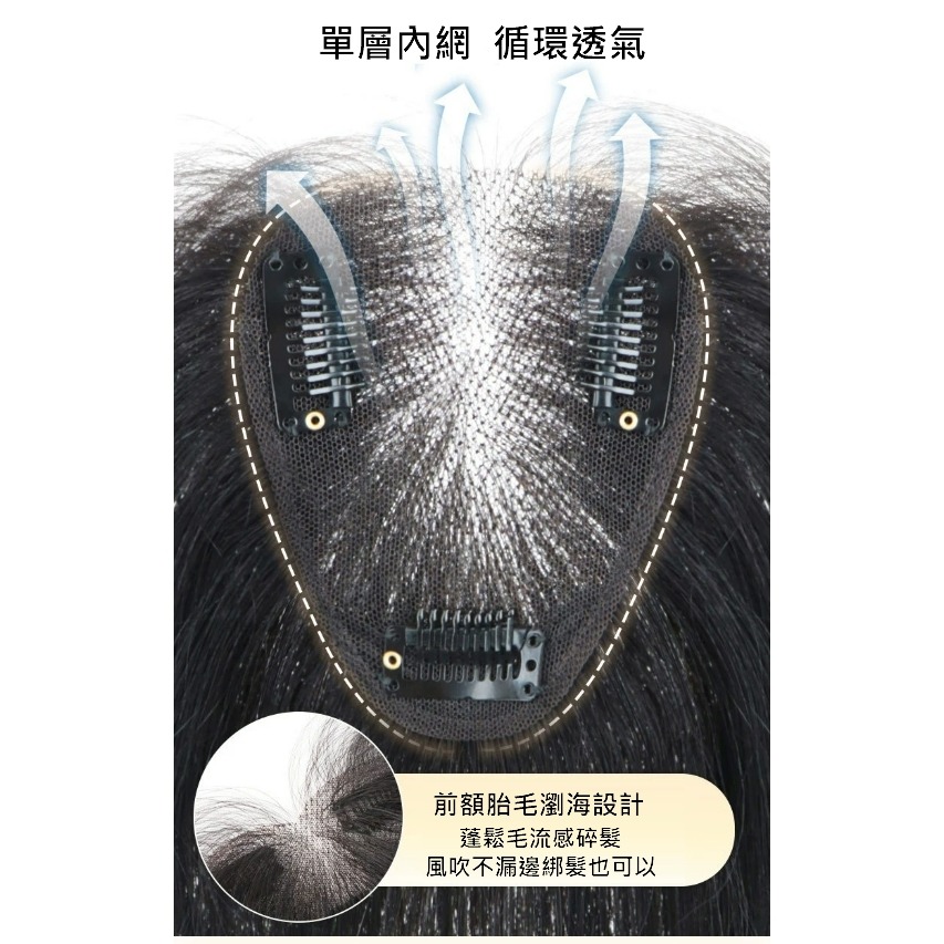 頭頂髮片 女生假髮片 頭頂前額補髮 全真髮- 手織內網 蓬鬆自然 透氣舒適【黑二髮品 】OYN-細節圖3