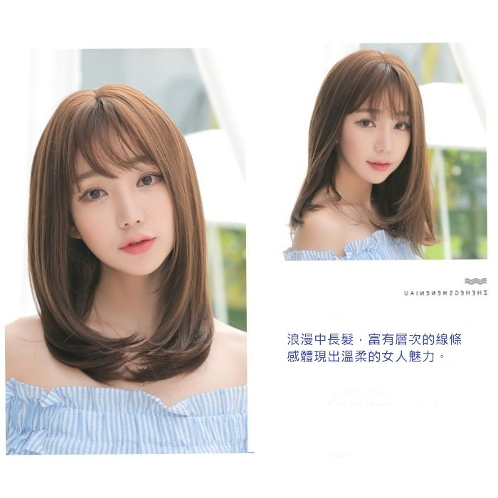 整頂假髮 假髮 空氣瀏海 高溫絲 鎖骨髮-中長髮型 直髮 cosplay 髮套 逼真【黑二髮品】OTAA-細節圖2