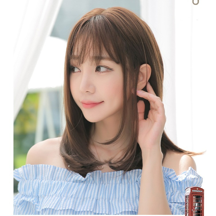 整頂假髮 假髮 空氣瀏海 高溫絲 鎖骨髮-中長髮型 直髮 cosplay 髮套 逼真【黑二髮品】OTAA-細節圖3