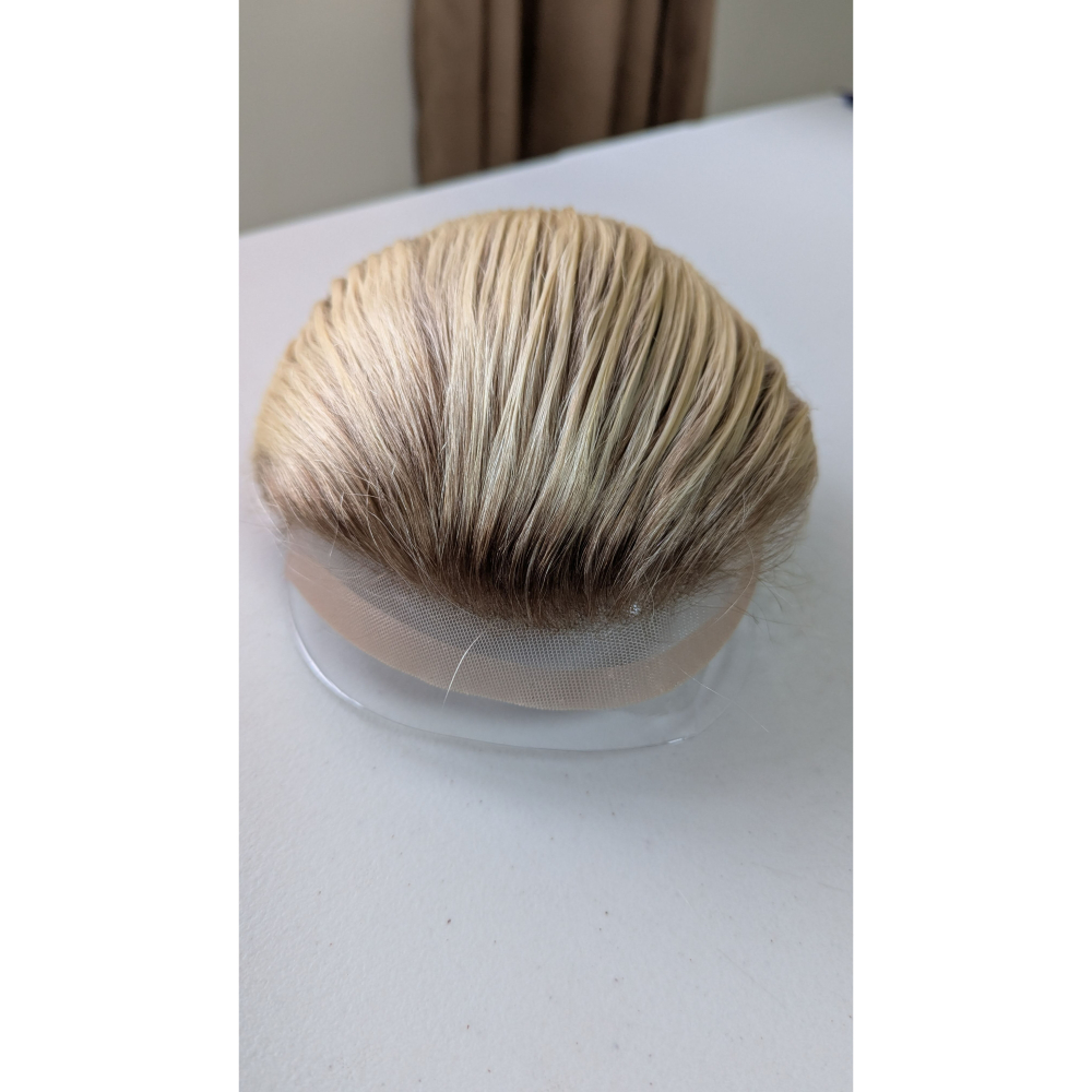 男生頭頂髮片 全真髮 假髮片-前額蕾絲更隱形 金色系髮色 潮色髮 可自行染色【黑二髮品】TLA-細節圖2