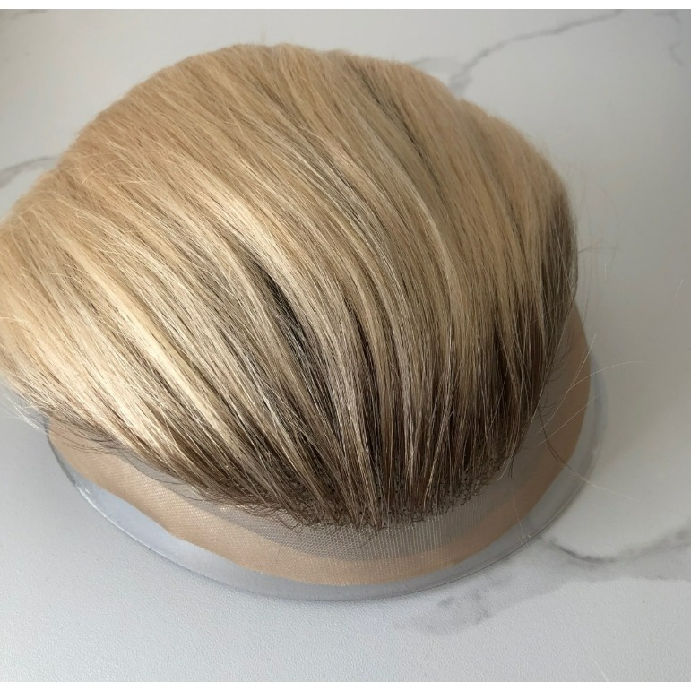 男生頭頂髮片 全真髮 假髮片-前額蕾絲更隱形 金色系髮色 潮色髮 可自行染色【黑二髮品】TLA-細節圖6