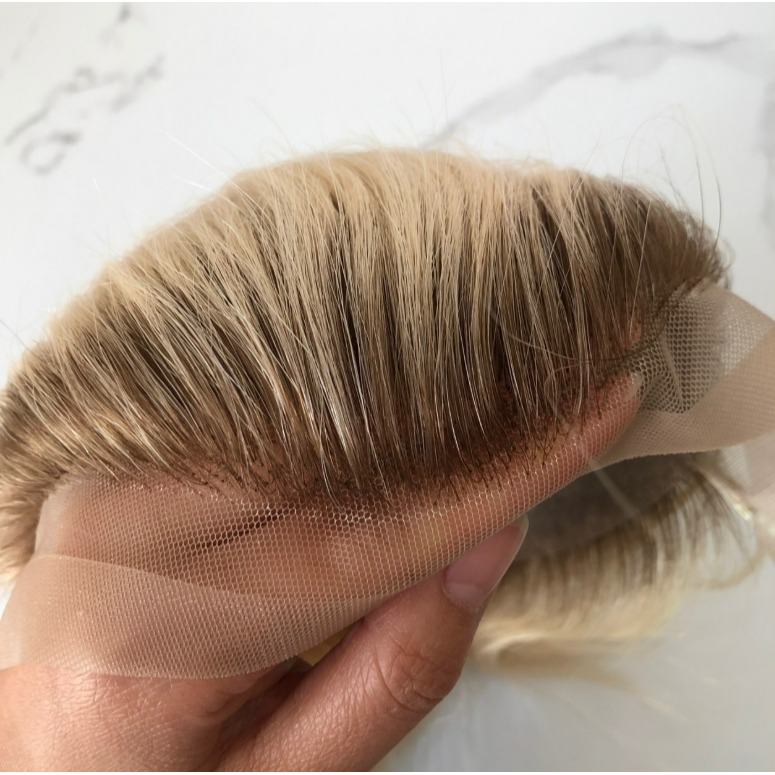 男生頭頂髮片 全真髮 假髮片-前額蕾絲更隱形 金色系髮色 潮色髮 可自行染色【黑二髮品】TLA-細節圖7