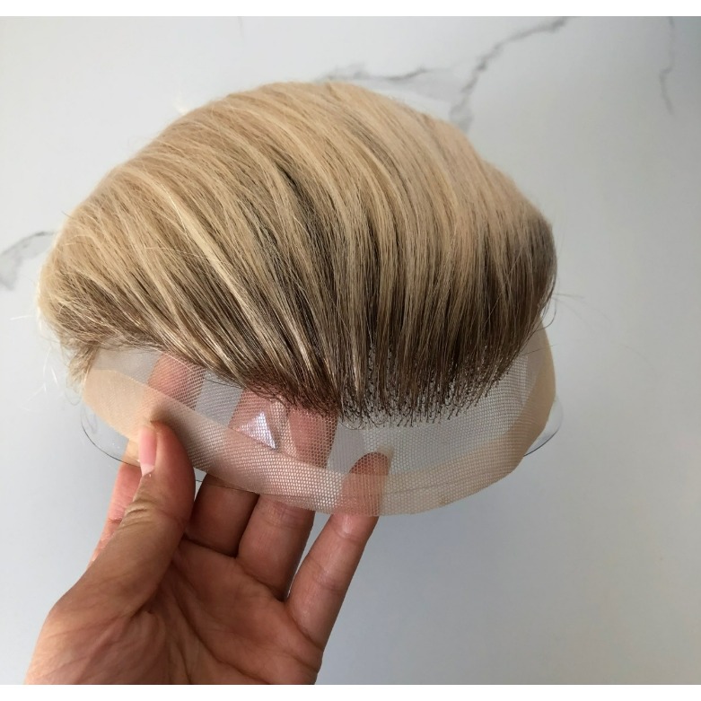 男生頭頂髮片 全真髮 假髮片-前額蕾絲更隱形 金色系髮色 潮色髮 可自行染色【黑二髮品】TLA-細節圖8