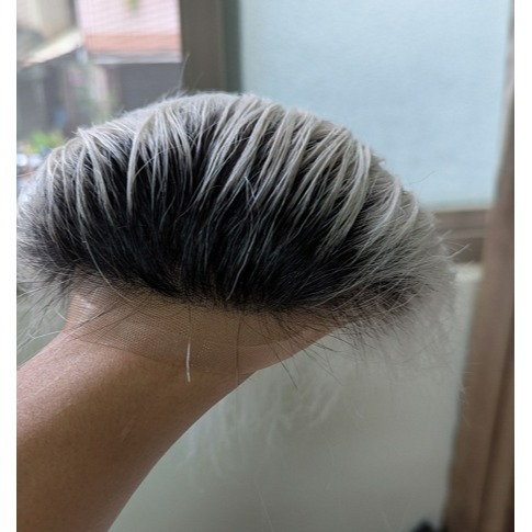 男生髮片 真髮髮片 頭頂假髮片 黏貼假髮 - 前額蕾絲 銀色系髮色 更亮眼 【黑二髮品】TLB-細節圖5