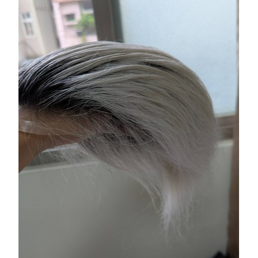 男生髮片 真髮髮片 頭頂假髮片 黏貼假髮 - 前額蕾絲 銀色系髮色 更亮眼 【黑二髮品】TLB-細節圖6