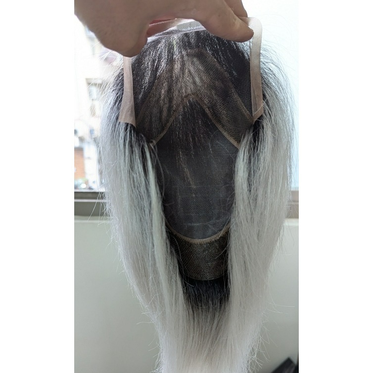男生髮片 真髮髮片 頭頂假髮片 黏貼假髮 - 前額蕾絲 銀色系髮色 更亮眼 【黑二髮品】TLB-細節圖10