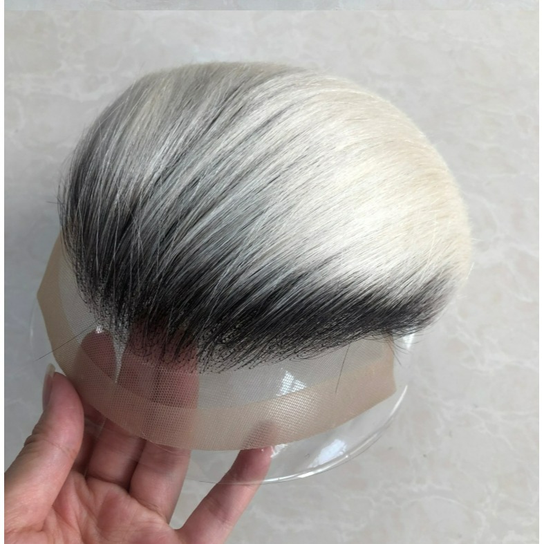 男生髮片 真髮髮片 頭頂假髮片 黏貼假髮 - 前額蕾絲 銀色系髮色 更亮眼 【黑二髮品】TLB-規格圖11