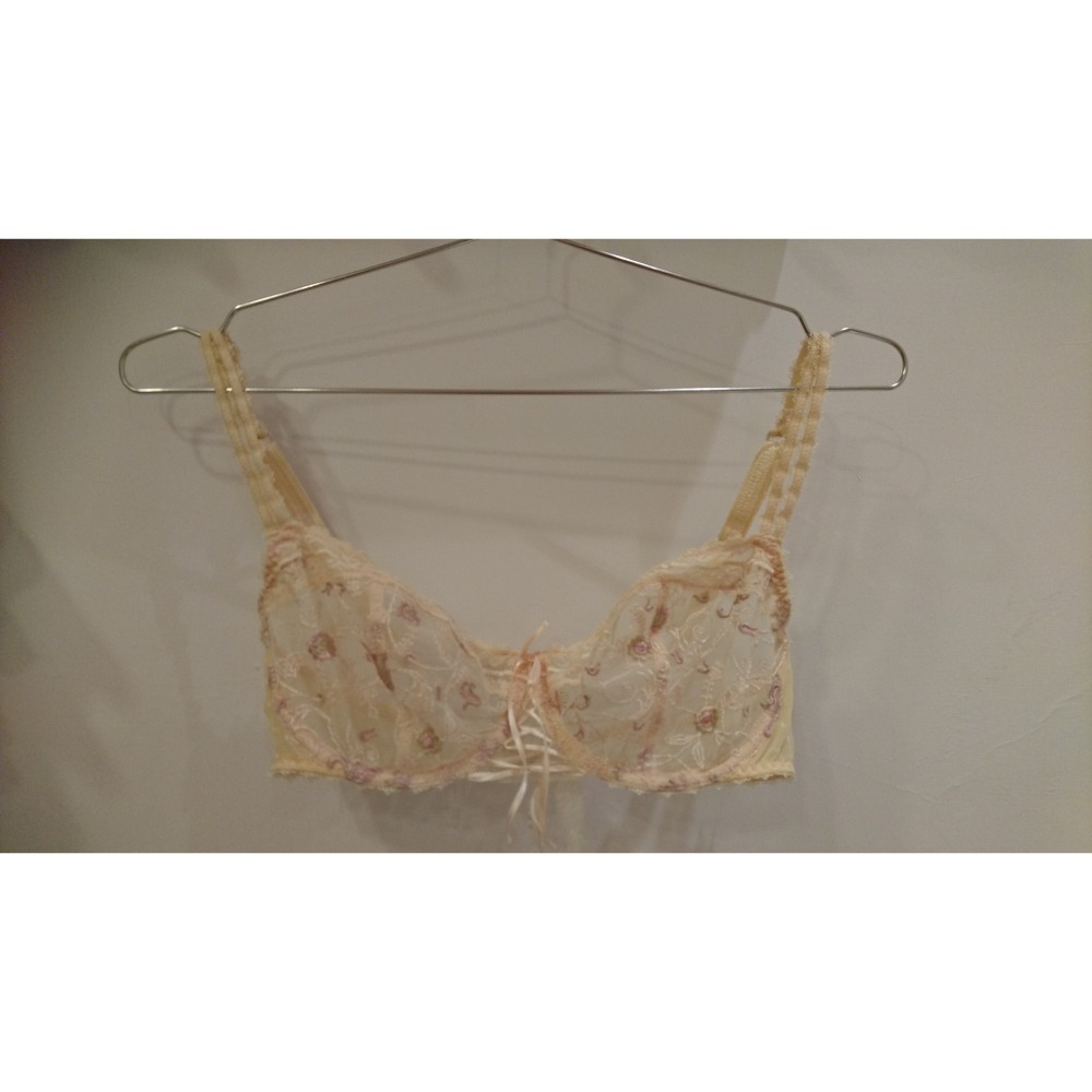 Aubade 333 高檔精品 性感 淡橘色 蕾絲 花朵刺繡 網紗 薄襯罩杯 內衣 (外國尺寸是80D,台灣約80E穿)-細節圖7