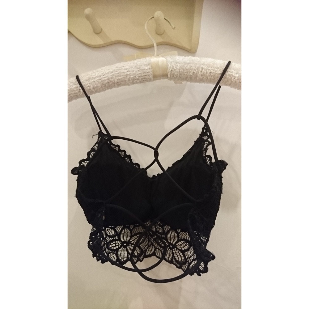 全新品 無鋼圈 加厚胸墊 黑色 性感勾引  美背交叉 雙細帶 蕾絲 內搭 內衣 情趣睡衣 (A~B罩杯) 沙灘 比基尼-細節圖6