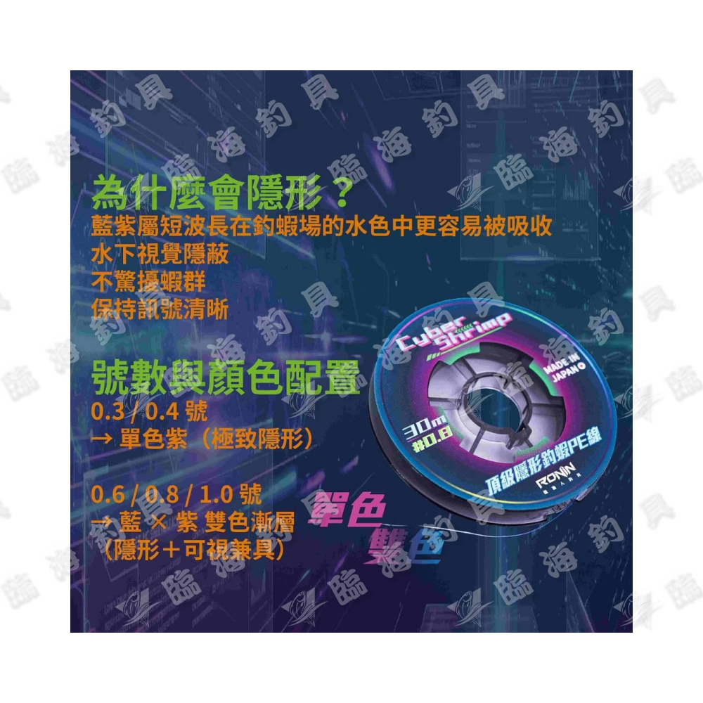 臨海釣具 24H營業/RONIN CYBER SHRIMP 賽博 蝦PE線/30M-比重0.98 隱形PE線-細節圖7