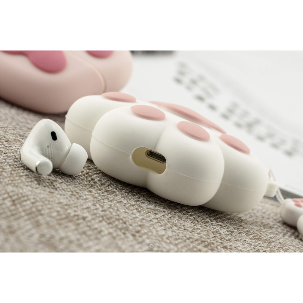韋德機車精品 卡通款 AirPods3 無線耳機保護套 白貓爪 貓掌款 保護殼 矽膠 便利充電孔設計 airpods-細節圖4