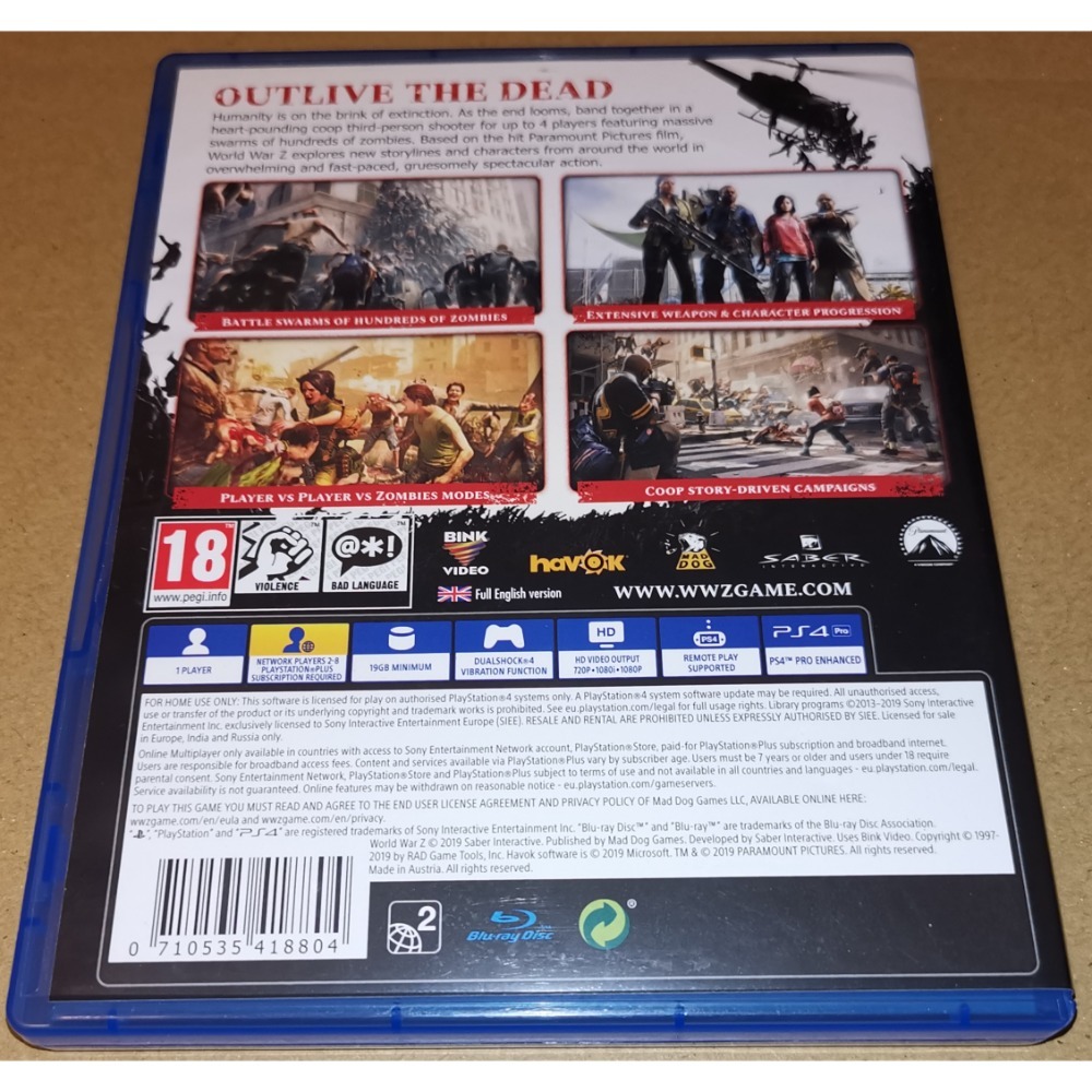 阿北-PS4 末日之戰 World War Z 網路更新後有中文 光碟無刮 盒裝完整 PS5可玩-細節圖2
