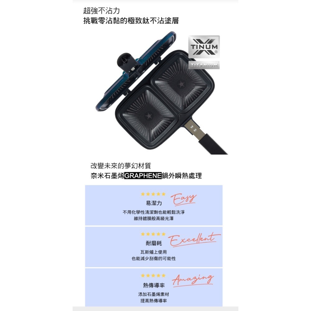 韓國 HAPPYCALL 石墨烯瞬熱早午餐鍋、雙面鍋、吐司鍋-細節圖2