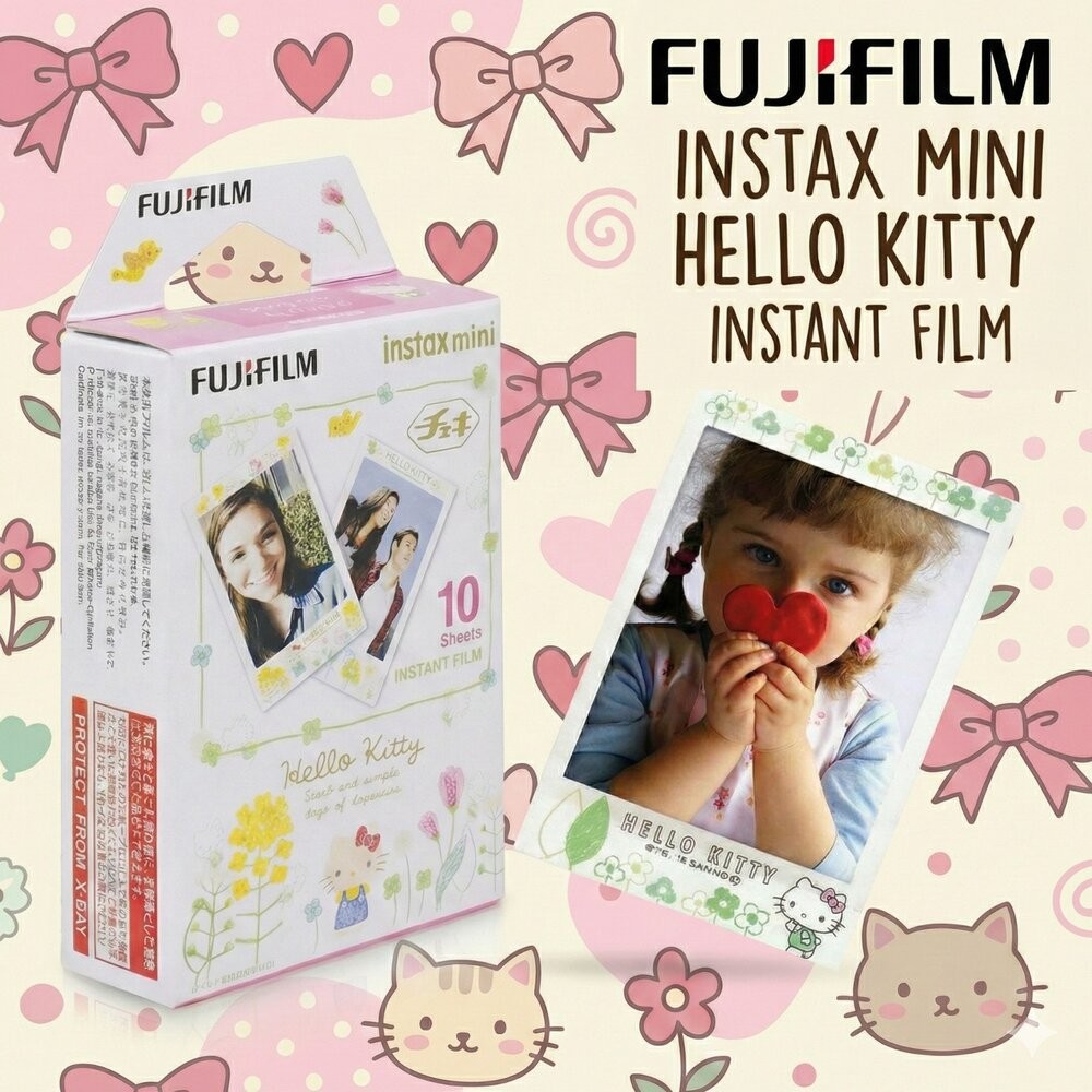 ✨富士📸 Instax Mini Hello Kitty 拍立得 底片 10張入 凱蒂貓插畫邊框 日本原裝 mini機型-細節圖2