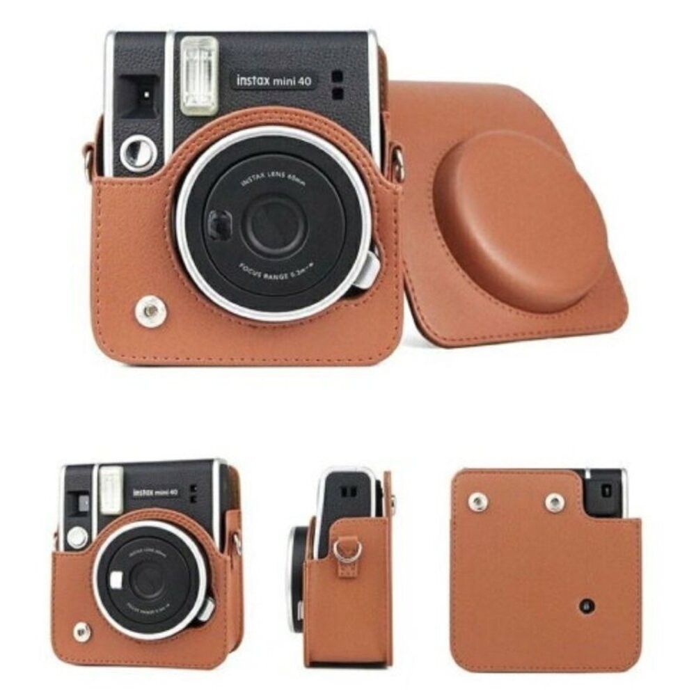 📷現貨 富士 instax mini 40 專用皮套 原廠/副廠/水晶殼 相機包 復古黑 棕 咖啡 白 附背帶-細節圖8