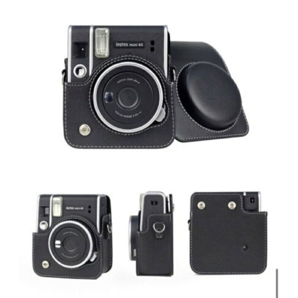 📷現貨 富士 instax mini 40 專用皮套 原廠/副廠/水晶殼 相機包 復古黑 棕 咖啡 白 附背帶-細節圖9