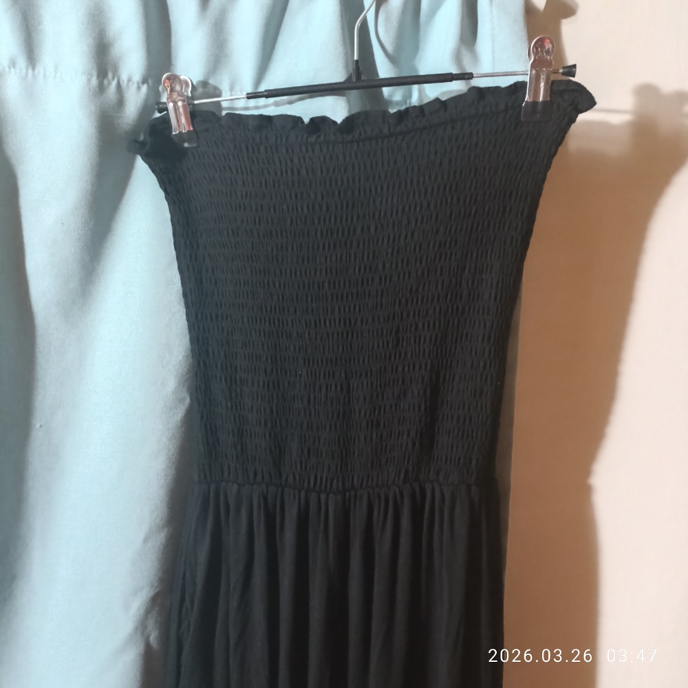 二手衣 平口連身長褲 黑色 一字領-細節圖2