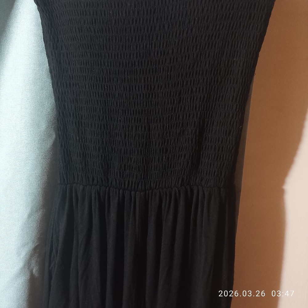 二手衣 平口連身長褲 黑色 一字領-細節圖3