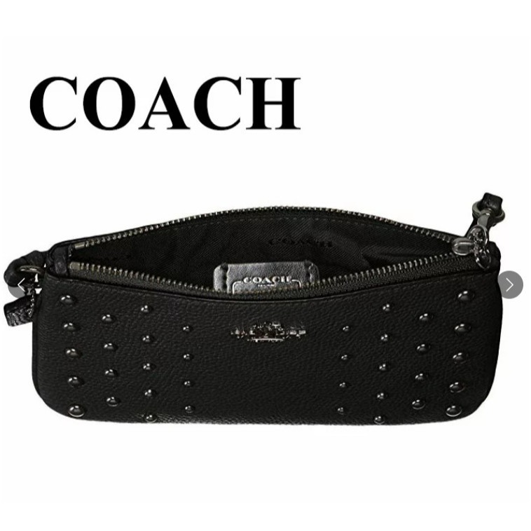美國COACH黑色卯釘皮革手拿包/57862 Ombre Rivets Small Wristlet【二手/狀況良好】-細節圖2