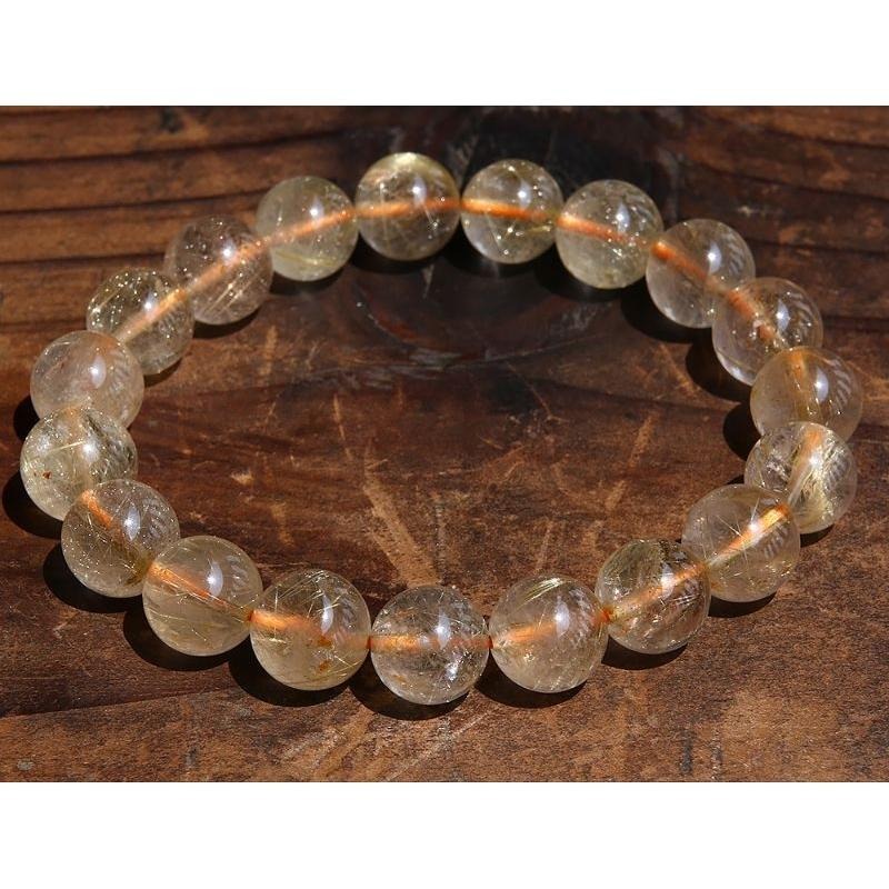 晶體透光天然鈦晶髮晶、金髮晶水晶手鍊手珠，直徑11mm重36.9克-湧翠坊天然水晶-細節圖2