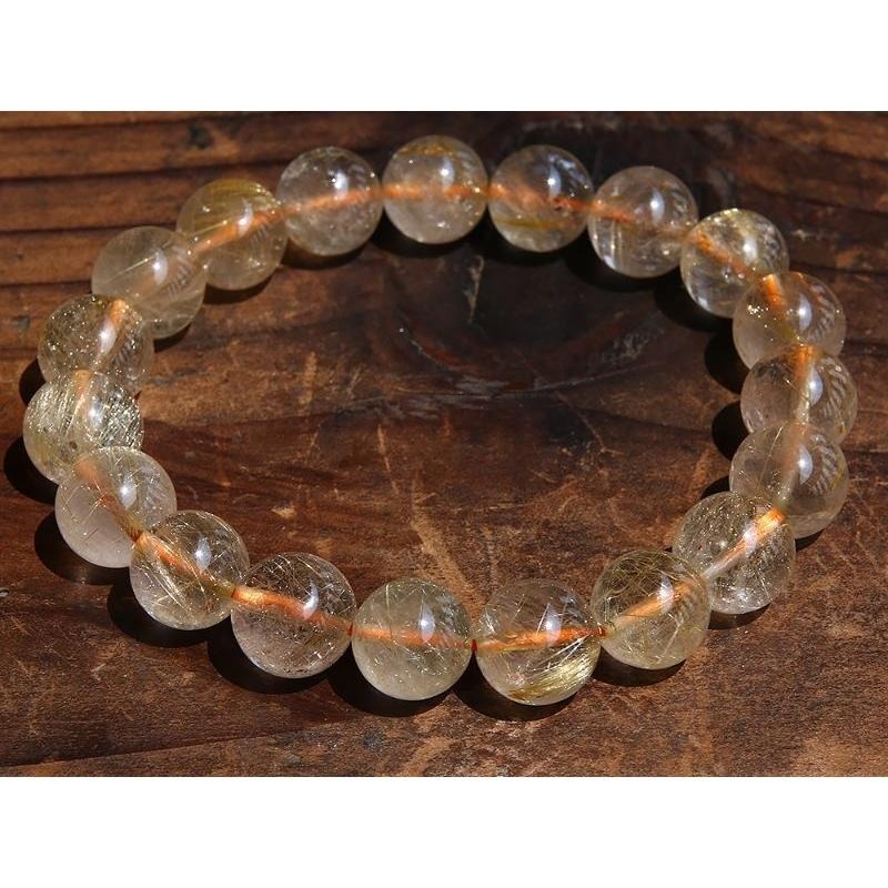 晶體透光天然鈦晶髮晶、金髮晶水晶手鍊手珠，直徑11mm重36.9克-湧翠坊天然水晶-細節圖3
