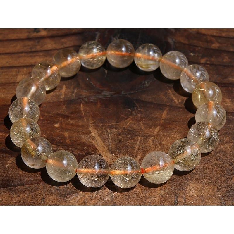 晶體透光天然鈦晶髮晶、金髮晶水晶手鍊手珠，直徑11mm重36.9克-湧翠坊天然水晶-細節圖4