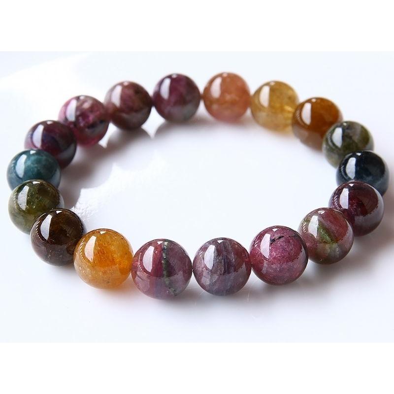 彩色多彩彩虹碧璽手鍊手珠，直徑10.7~11mm，重35.7克-細節圖2