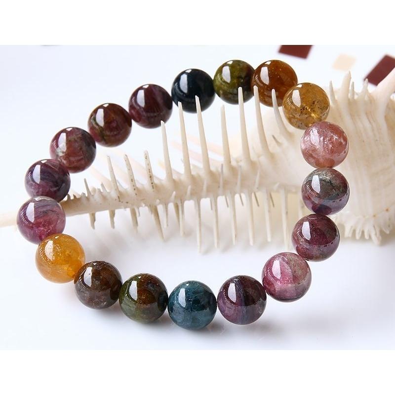 彩色多彩彩虹碧璽手鍊手珠，直徑10.7~11mm，重35.7克-細節圖5