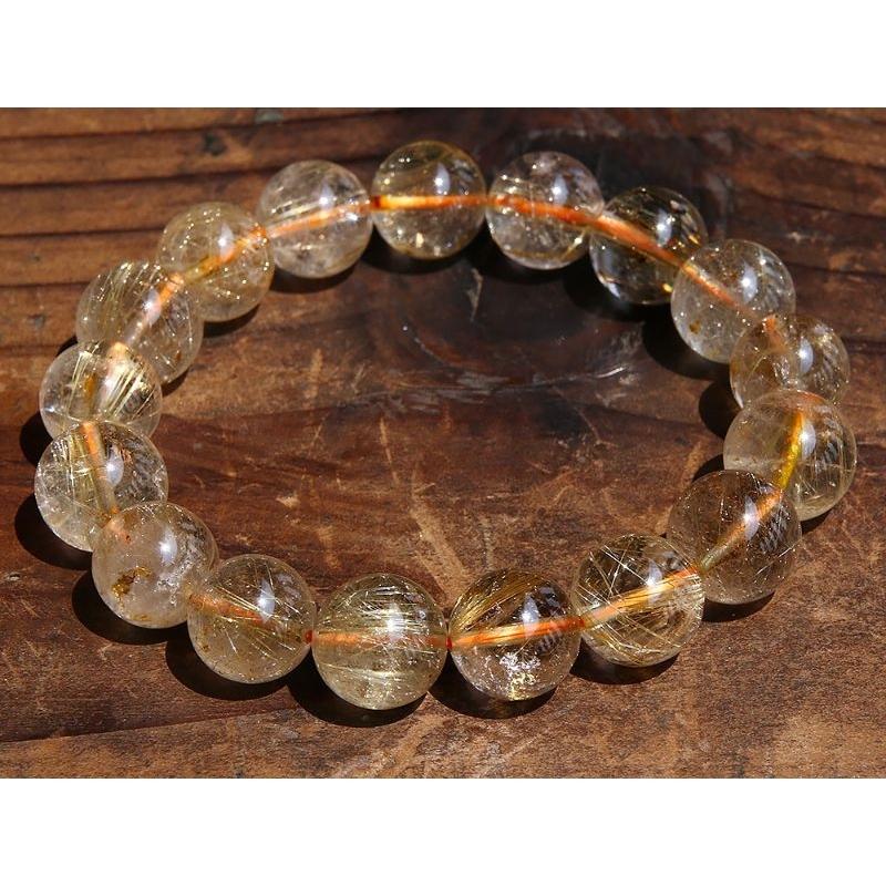 近玻璃體、清透天然鈦髮晶、金髮晶水晶手鍊手珠，直徑12~13mm重45.3克-湧翠坊天然水晶-細節圖2