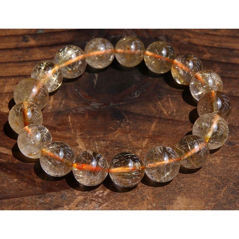 近玻璃體、清透天然鈦髮晶、金髮晶水晶手鍊手珠，直徑12~13mm重45.3克-湧翠坊天然水晶-細節圖3