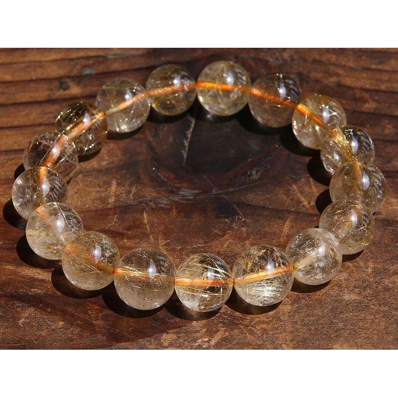 近玻璃體、清透天然鈦髮晶、金髮晶水晶手鍊手珠，直徑12~13mm重45.3克-湧翠坊天然水晶-細節圖4