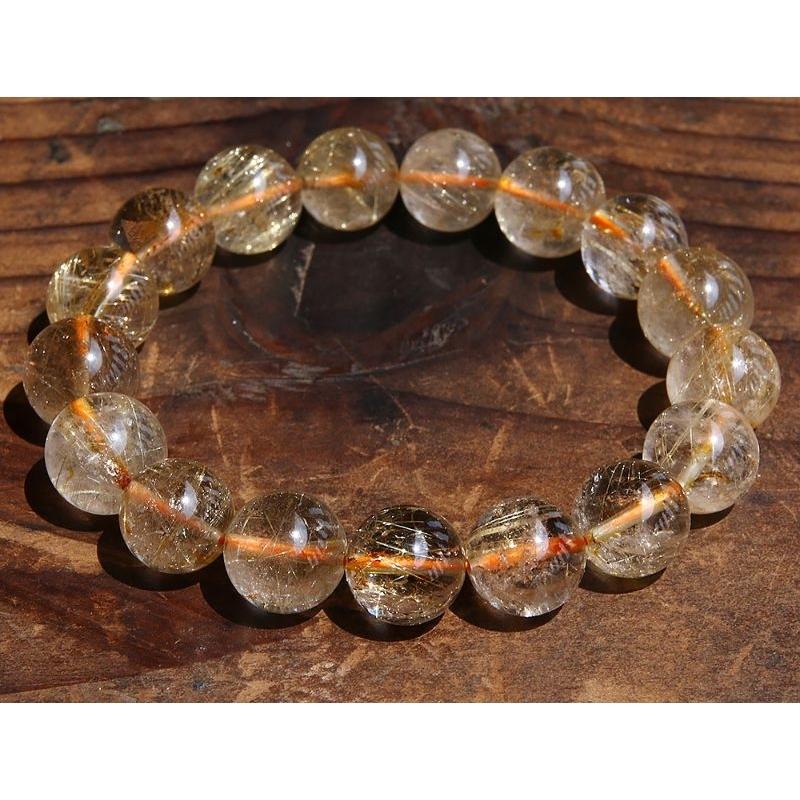 近玻璃體、清透天然鈦髮晶、金髮晶水晶手鍊手珠，直徑12~13mm重45.3克-湧翠坊天然水晶-細節圖5