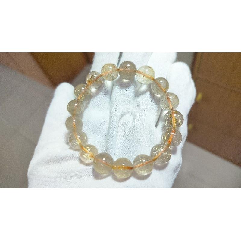 近玻璃體、清透天然鈦髮晶、金髮晶水晶手鍊手珠，直徑12~13mm重45.3克-湧翠坊天然水晶-細節圖6