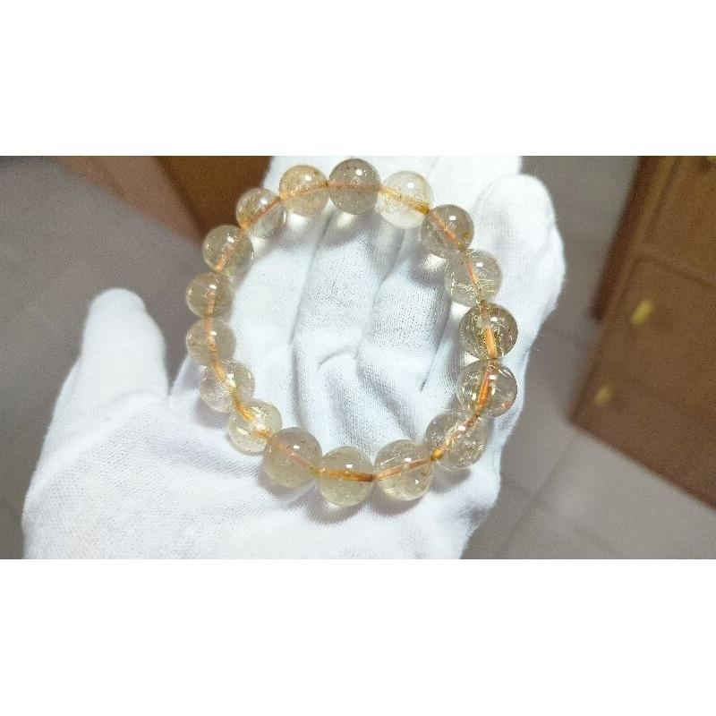 近玻璃體、清透天然鈦髮晶、金髮晶水晶手鍊手珠，直徑12~13mm重45.3克-湧翠坊天然水晶-細節圖7