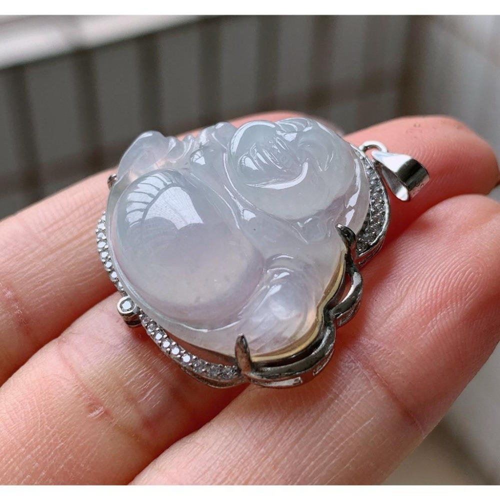 冰起光 彌勒佛 翡翠 項鍊 玉墜 吊墜 -V013012-湧翠坊天然老坑A貨緬甸翡翠吊墜-附證書-細節圖3