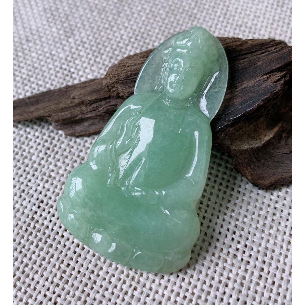 起光亮蘋果綠 淺陽綠 滿綠 觀音 翡翠 玉墜__V013007-湧翠坊天然老坑A貨緬甸翡翠吊墜-附證書-細節圖4