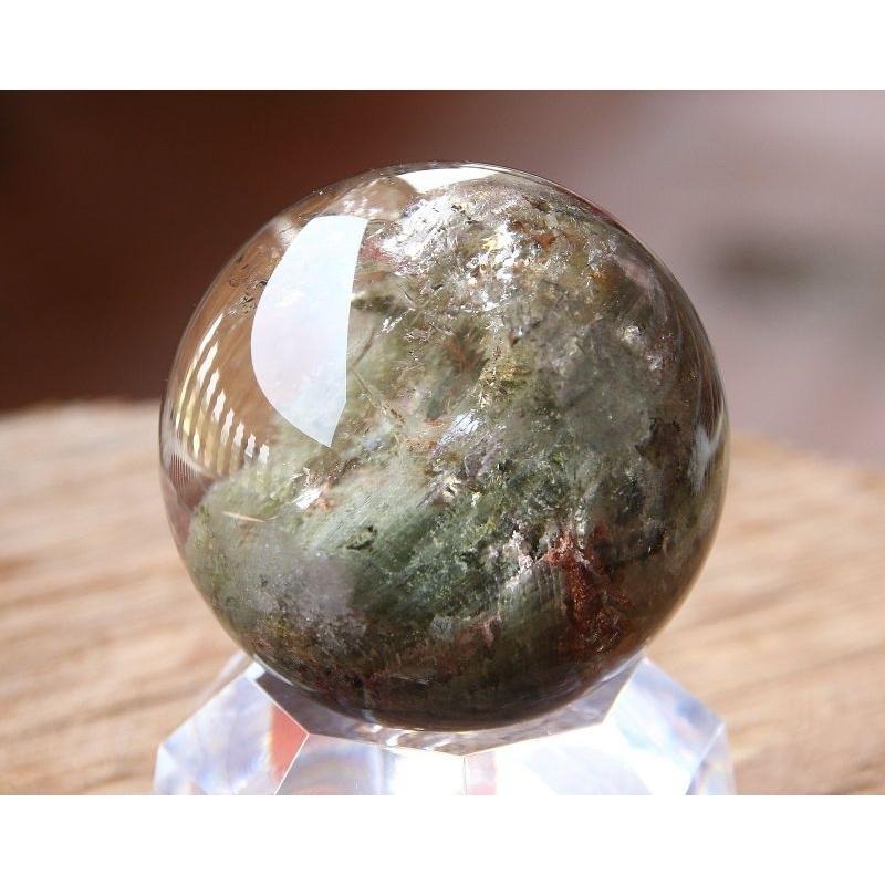 近玻璃體清透、天然意象綠幽靈多彩幽靈水晶球，直徑42mm，重103克-湧翠坊天然水晶-細節圖5