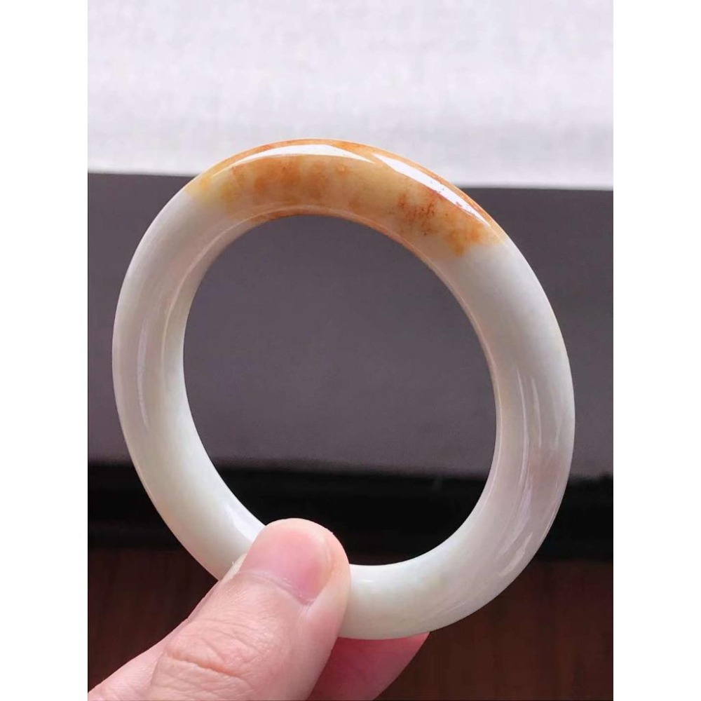 粉紫 淺綠 橘黃 三彩 圓條 圓骨 玉鐲 手鐲 褔鐲 -內徑約56.7mm__A038007-湧翠坊天然老坑A貨緬甸翡翠-細節圖2