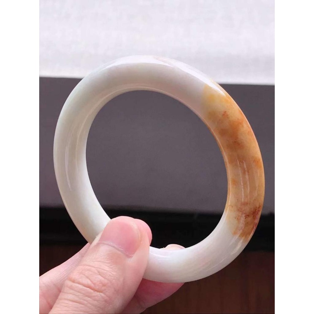 粉紫 淺綠 橘黃 三彩 圓條 圓骨 玉鐲 手鐲 褔鐲 -內徑約56.7mm__A038007-湧翠坊天然老坑A貨緬甸翡翠-細節圖4