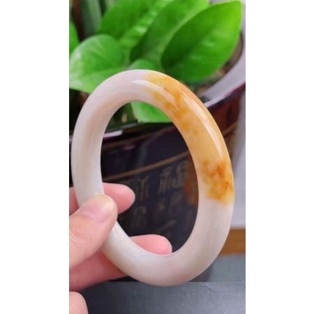 粉紫 淺綠 橘黃 三彩 圓條 圓骨 玉鐲 手鐲 褔鐲 -內徑約56.7mm__A038007-湧翠坊天然老坑A貨緬甸翡翠-細節圖5