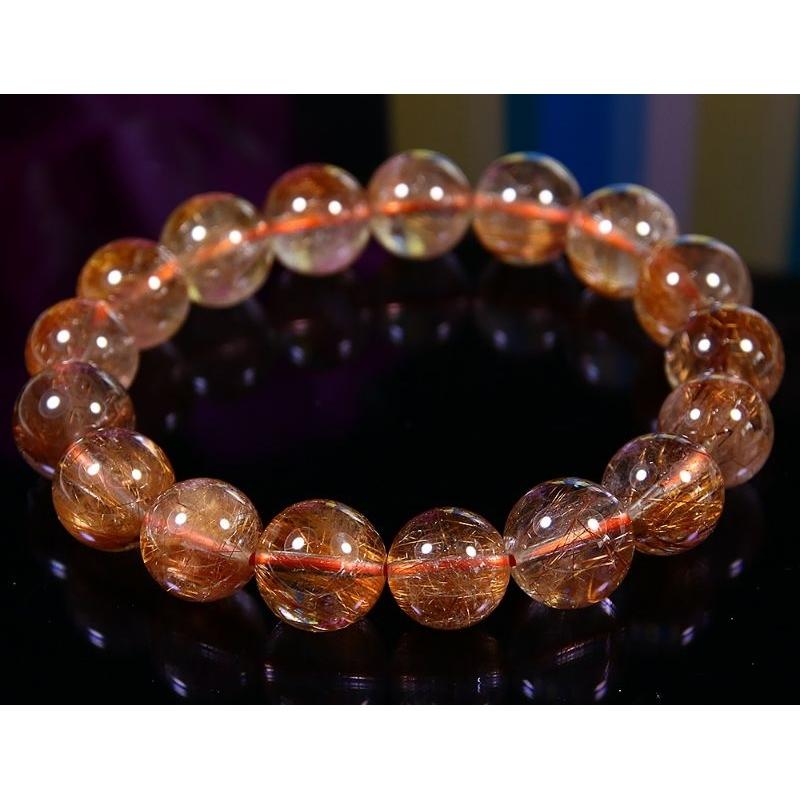 天然冰種、清透、近玻璃體金紅色滿絲紅銅鈦晶手鍊手珠，清澈透光，直徑12~13mm，重46克-湧翠坊天然水晶-細節圖2