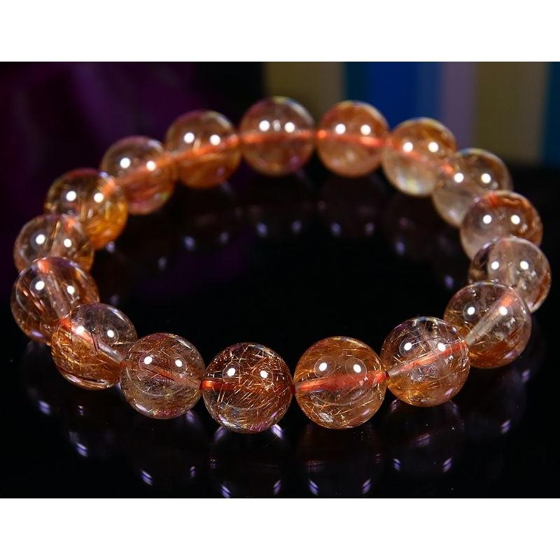 天然冰種、清透、近玻璃體金紅色滿絲紅銅鈦晶手鍊手珠，清澈透光，直徑12~13mm，重46克-湧翠坊天然水晶-細節圖4