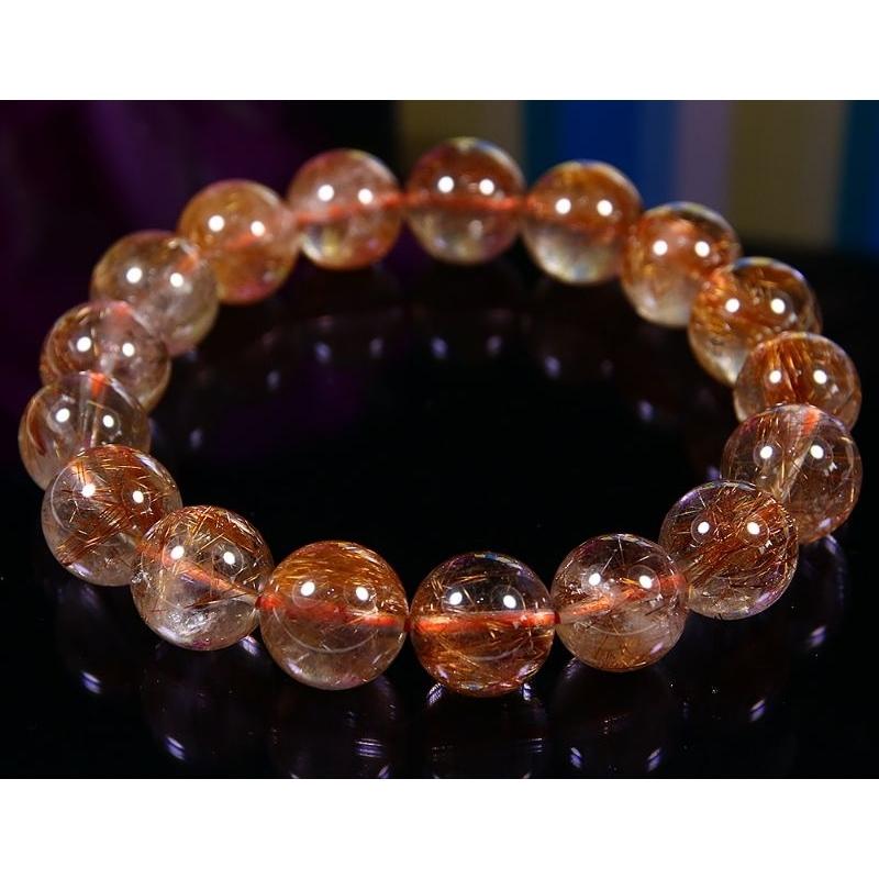 天然冰種、清透、近玻璃體金紅色滿絲紅銅鈦晶手鍊手珠，清澈透光，直徑12~13mm，重46克-湧翠坊天然水晶-細節圖5